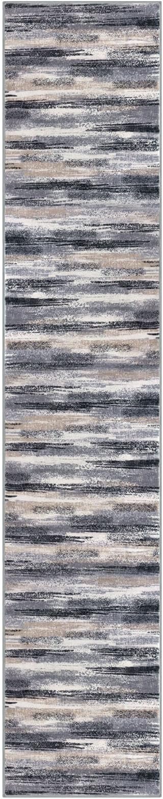 Lansny Modern Abstract Runner Rug 2x10, Grey Black Multi Washable Long Kitchen Runner Non-Slip Soft Hallway Rug Runner Thin Print Faux Wool Carpet for Entryway Bedroom Laundry Room Indoor Home Decor