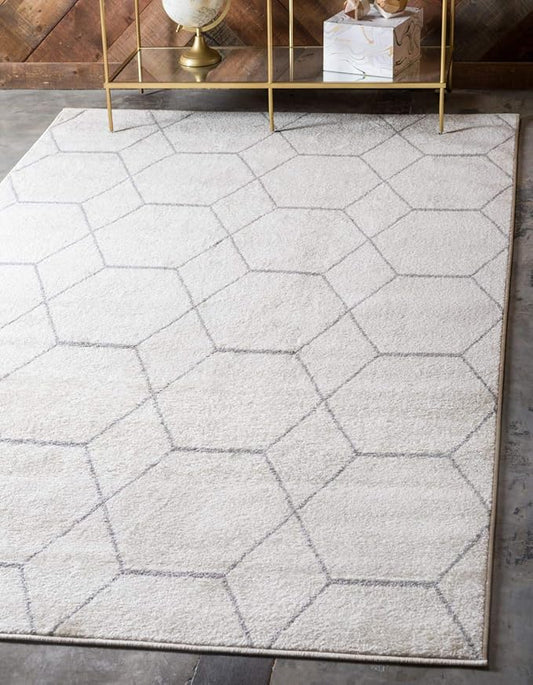 Unique Loom Trellis Frieze Collection Area Rug - Geometric (6' 1" x 9', Ivory/ Gray)