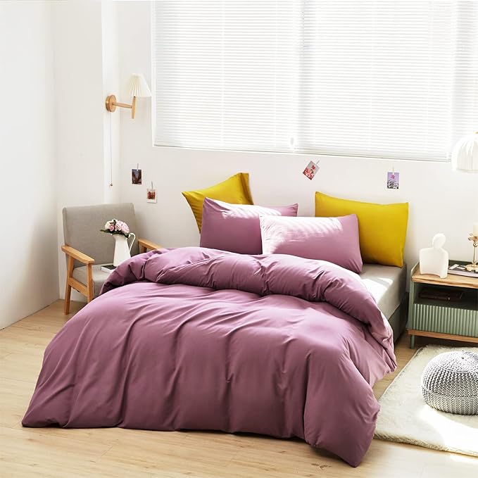 Pureant Dusty Purple Comforter Set King Solid Mauve Bedding Comforter Sets for Women Girls Grape Color King Comforter Soft Dusty Lilac Purple King Size Comforter Sets Lavender Bed
