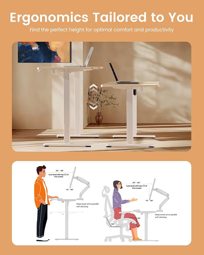 Ergear Height Adjustable Electric Standing Desk, 63x 28 Inches Sit Stand up Desk, Large Memory Computer Home Office Desk (Natural) (EGESD7N)