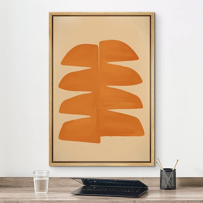 MUDECOR Framed Canvas Print Wall Art Geometric Mid-Century Orange Polygon Abstract Shapes Illustrations Minimalism Decorative Bohemian Colorful Zen for Living Room, Bedroom, Office - 16"x24" Natural