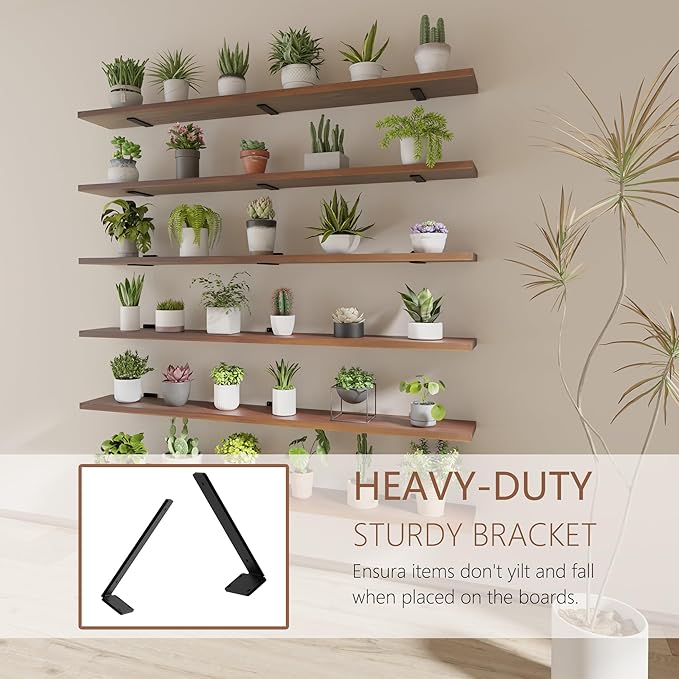 6 Tier Book Shelf, 60 inch Walnut Long Floating Shelf for Wall, Adjustable Large Bookcase, Wall Mounted Bookshelf for Living Room