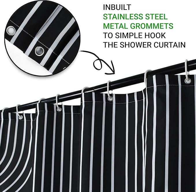 Black and White Shower Curtain, Boho Minimalist Mid Century Modern Arch Geometric Machine Washable Waterproof Fabric for Bathroom Bathtub Decor with Hooks 72x72