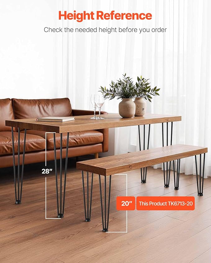 VEVOR Hairpin Table Legs 20" Black Set of 4 Desk Legs 880lbs Load Capacity (Each 220lbs) Hairpin Desk Legs 3 Rods for Bench Desk Dining End Table Chairs Carbon Steel DIY Heavy Duty Furniture Legs