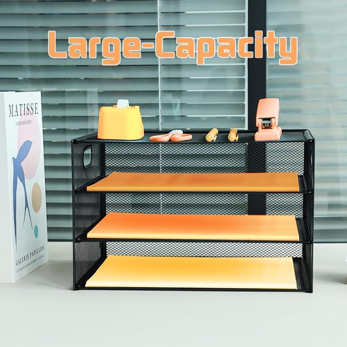 3 Tier Letter Tray Paper Organizer with Handle Desk Paper Organizer Tray, Desktop File Folder sorter Holder for Home Office School