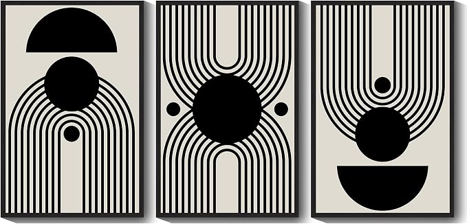 KUVIOKE Black Abstract Framed Wall Art Minimalist Geometry Lines Painting Artwork for Living Room Bedroom 24x36in (Black Framed)