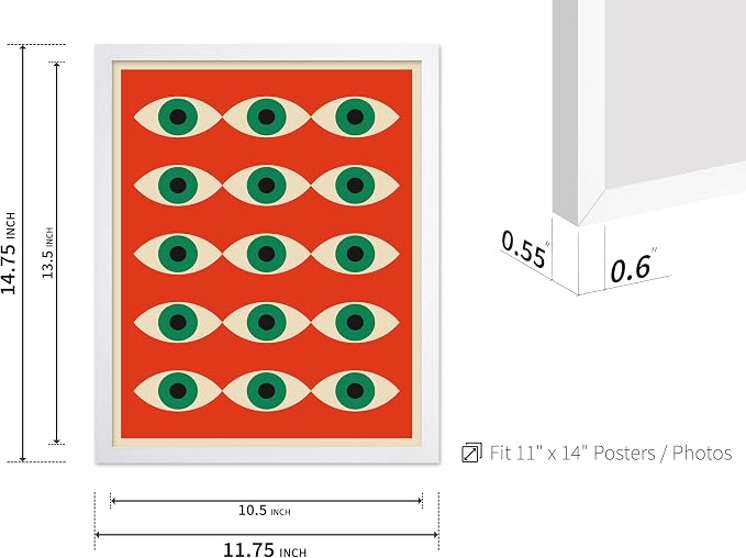 Poster Master Bauhaus Poster - Red Evil Eye Print - Graphic Design Art - Eye Art - Geometric Art - Chic Boho Art - Mid Century Modern Art - Living Room or Bedroom Wall Decor - 11x14 White Framed