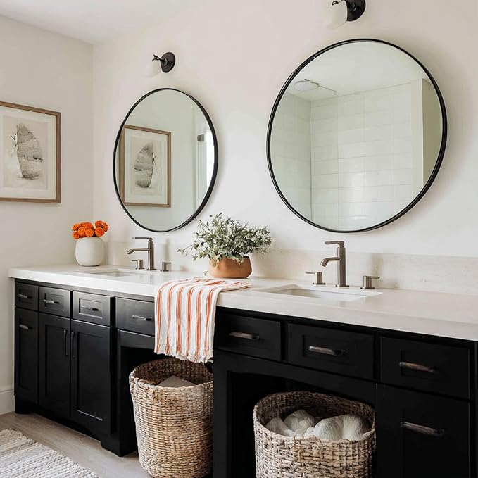 Sunniry Black Round Mirror 24 inch, 2 Pack Black Circle Mirror, Round Wall Mirrors Metal Frame for Bathroom, Bedroom, Living Room, Hallway.