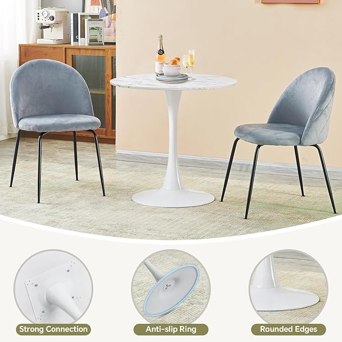 Round Dining Table 27.5" Faux Marble White Tulip Table with Pedestal Base for 2-4 People Small Space - Kitchen Living Room Cafe