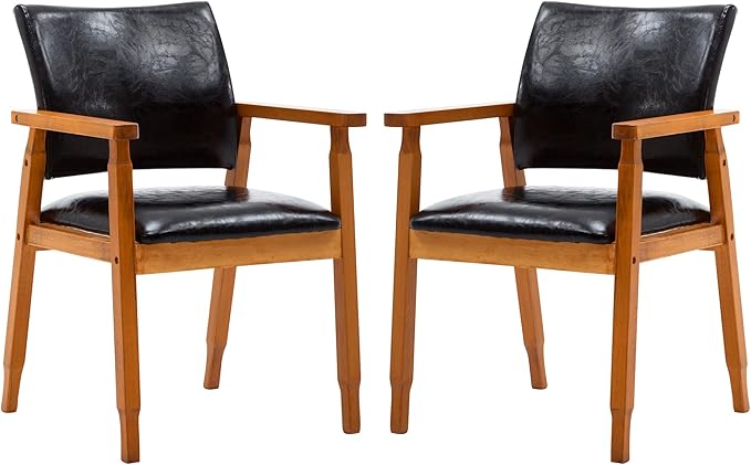 NOBPEINT Mid-Century Dining Side Chair with Faux Leather Seat in Black, Arm Chair in Walnut,Set of 4