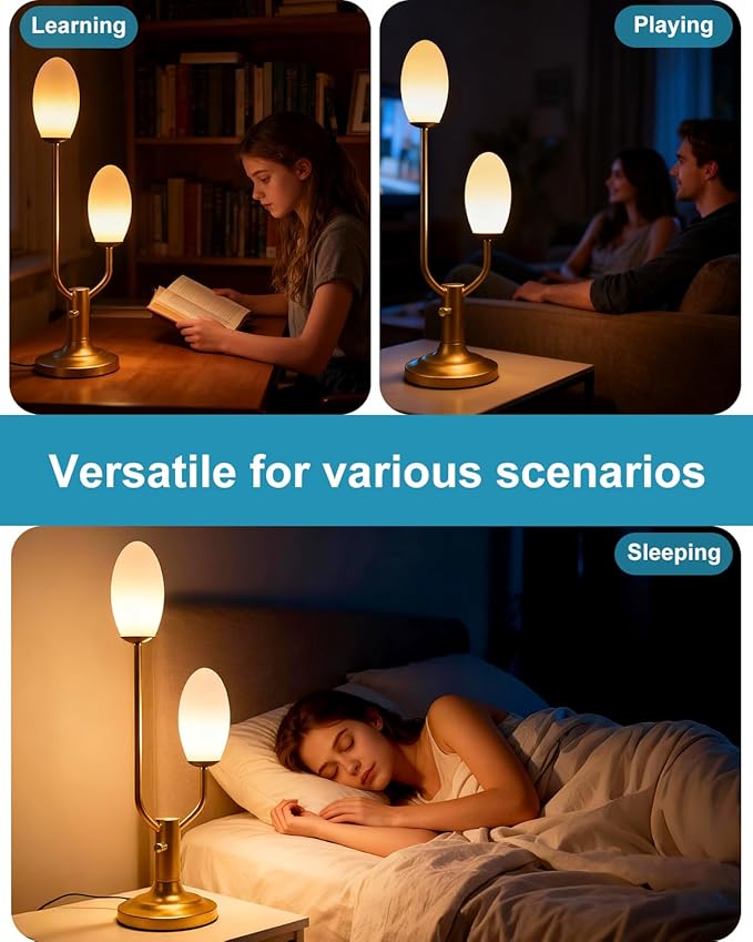 Lightdot Mid Century Modern Table Lamp Vintage Gold Dimmable Plug in Small Bedside Lamps with Oval Shade Cute Desk Lamp Nightstand Reading Light for Bedroom Office Living Room