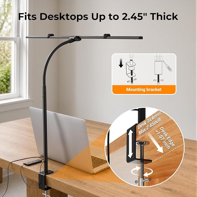 LED Desk Lamps for Home Office,Smart Adjustable Swing Arm Desk Lamp with Clamp,Gooseneck Tall Clip on Desk Light for Sewing,Reading,Drawing,Workbench,Study,Screen,Crafting,Monitor Architect,Computer