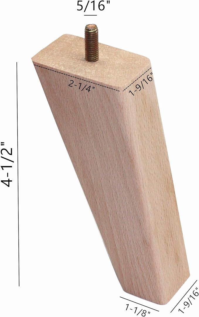 WEICHUAN Tapered Solid Beech Wood Furniture Legs for Sofa Couch Chair Ottoman Loveseat Table Cabinet Legs Furniture Feet Replacement(4.5" Slant Set of 4)