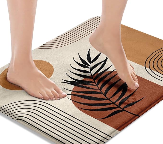 Britimes Boho Mid Century Bath Mat for Bathroom No Slip Geometric Abstract Washable Cover Floor Rug Carpets Floor Mat Bathroom Decorations 16x24 for Kitchen Bedroom