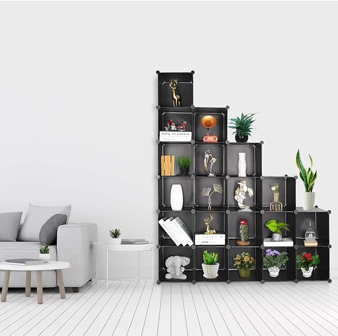 Cube Storage Organizer, DIY Plastic Closet Cabinet Modular Bookcase, Storage Shelves for Bedroom Living Room, Office（20-Cube，Plastic）