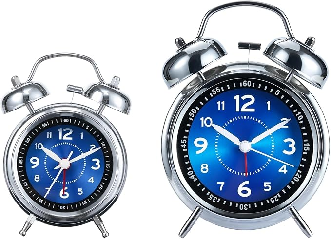 AKCISOT Loud Alarm Clock for Heavy Deep Sleepers,3 Inches Analog Metal Twin Bell Clocks Battery Operated with Backlight for Bedroom Bseide, Old Fashioned for Desk Home Decoration (Blue)