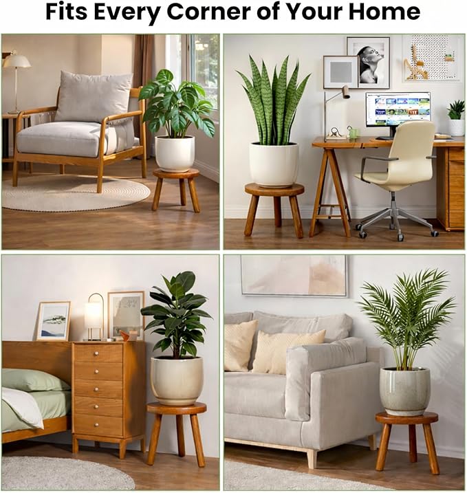 Plant Stool Indoor, Teak Stool for Plants, Bathroom Side Table, Mid-Century Style(12" Tall)