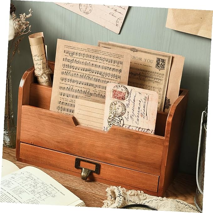 STOBAZA 1pc Desktop Bookshelf Organizer Wooden Sundries Container Storage Rack Multi Design for Home Office Dormitory Convenient Desktop Holder Chocolate Finish
