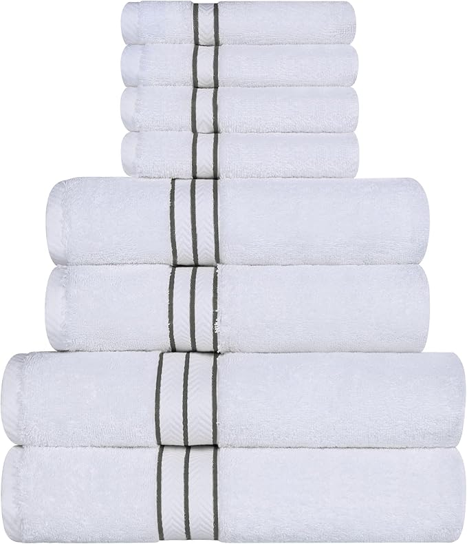 Superior Turkish Cotton Ultra-Plush 8-Piece Towel Set, Ideal for Master Bath, Guest Bathroom, Fast Drying, Shower, Spa, Face/Washcloths, Hand, Bath Towels, Absorbent, Home Basics, Charcoal
