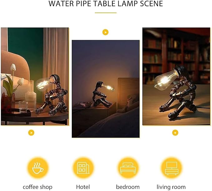 Steampunk Table Lamp, Industrial Water Pipe Lamp Retro Iron Piping Desk Lamp Vintage Nightstand Lamps for Bedroom Living Room Kitchen Café Dorm Pub