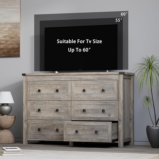 6 Drawer Dresser for Bedroom, Grey Modern Dressers & Chests of Drawers with Metal Handles, Closet Storage Dresser, Storage Cabinet and Organizer with Drawers, Gray