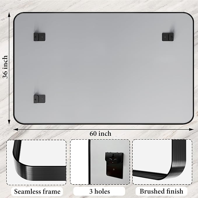 60x36 Inch Bathroom Mirror for Wall, Matte Black Metal Framed Bathroom Vanity Mirror for Restroom Farmhouse, Anti-Rust, HD Tempered Glass, Hangs Horizontally or Vertically