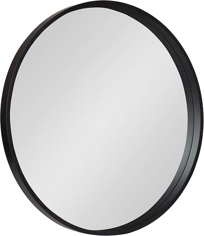 Kate and Laurel Travis Round Wood Wall Mirror, 25.6" Diameter, Black, Modern Wall Décor Accent