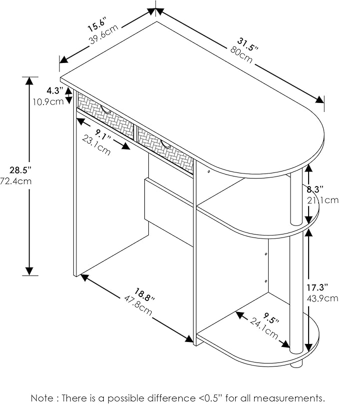 Furinno GO GREEN Desk, 31.5" Wide Gaming Desk with 2 Side Shelves and Storage Bins, Computer Desk, Office Desk for Home Office, Study Room, Dorm, Bedroom, Columbia Walnut