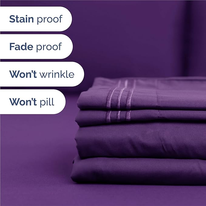 Split King Size 5 Piece Sheet Set - Comfy Breathable & Cooling Sheets - Hotel Luxury Bed Sheets for Women & Men - Deep Pockets, Easy-Fit, Soft and Wrinkle Free Sheets - Purple Oeko-Tex Bed Sheet Set