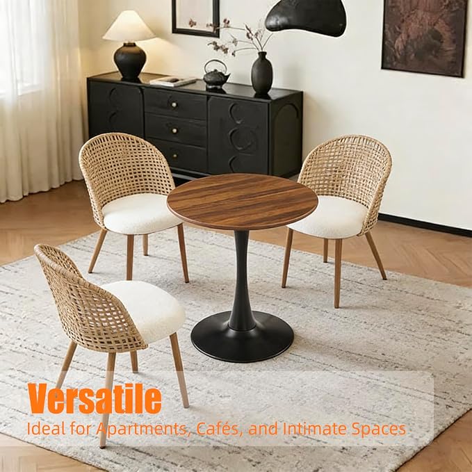 24" Tulip Table Round Dining Room Table, Mid-Century Modern Small Kitchen Table for 2-3 Persons, Leisure Coffee Table for Living Room Balcony Bistro Office (Walnut, 24")