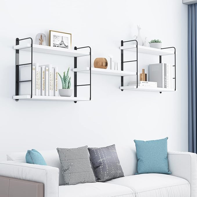 MXCSE Wall Shelves, Wall Mounted Bookshelves, DIY Floating Shelves for Wall, Wood Hanging Book Shelves for Room, Bedroom, Living Room, Easy Installation (White, 50W x 17H)