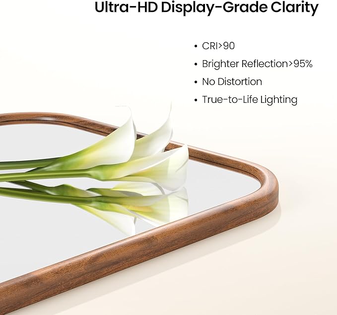 20"x30" Arch Wall Mirror Bathroom Mirror for Wall Mounted, Tempered Glass, Wood Grain Finish Frame Wall Mirror Decorative for Living Room Bedroom Entryway, Natural
