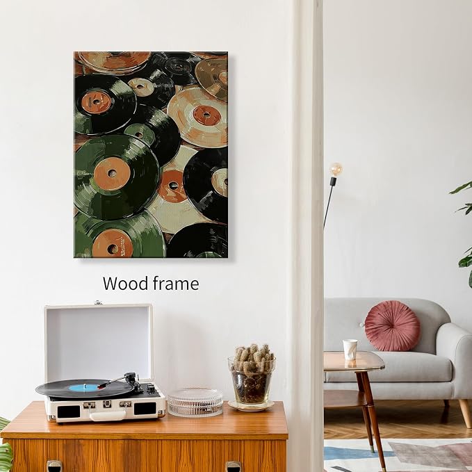 Music Vinyl Records Poster Vintage Abstract Mid Century Wall Art Modern Trendy Canvas Aesthetic Prints for Living Room Bedroom Wall Decor 012X16 inch Wood Framed Music Lovers Gifts