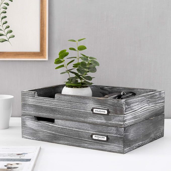 MyGift Ash Gray Wood Office Desktop Document Letter Paper Trays, Stackable Decorative Multipurpose File Organizer, Set of 2
