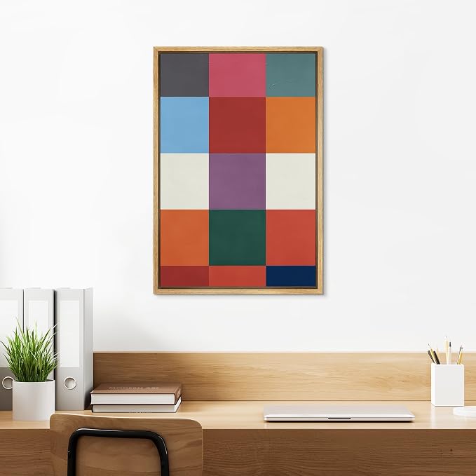 SIGNLEADER Framed Canvas Print Wall Art Deep Green Curved Geometry Minimal Abstract Illustration Modern Art Decorative Zen for Living Room, Bedroom, Office - 24"x36" NATURAL