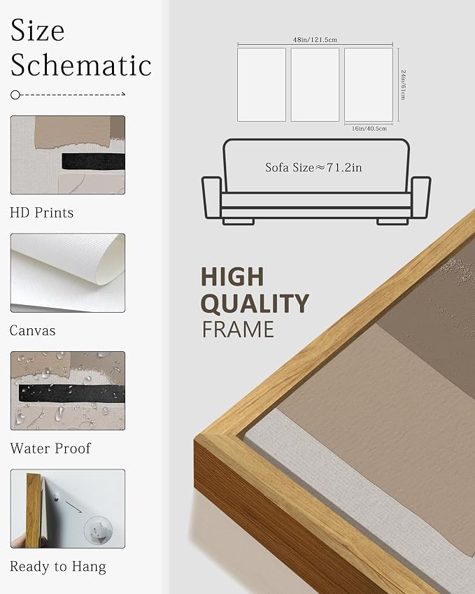 KUVIOKE Neutral Abstract Framed Wall Art Beige Mid Century Textured Wall Decor Minimalist Modern Illustrations Art Print for Living Room Bedroom 16x24in (Natural Framed)