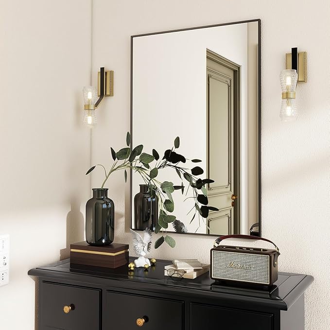 BEAUTYPEAK Wall Mirror Rectangular Bathroom Mirror with Metal Frame, Hangs Horizontal or Vertical for Living Room Bedroom Bathroom Entryway