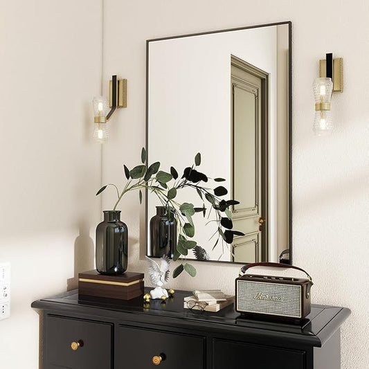 BEAUTYPEAK Wall Mirror Rectangular Bathroom Mirror with Metal Frame, Hangs Horizontal or Vertical for Living Room Bedroom Bathroom Entryway