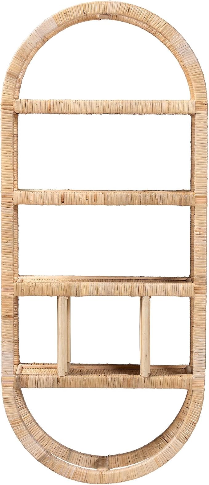 Bali & pari Labonita Natural Rattan Wall Shelf – 3-Tier Wall-Mounted Display Unit with Arching Frame for Entryway, Living Room, or Bathroom