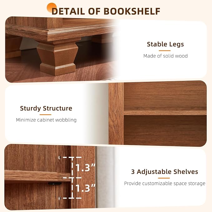 SAVOR LIFE Narrow Brown Book Shelf, 70" Tall Skinny Bookshelf with Adjustable Shelves & Wooden Legs, Farmhouse Wood Bookcase w/5-Tier Open Storage, Free Standing Book Case for Office,Living Room,3PCS