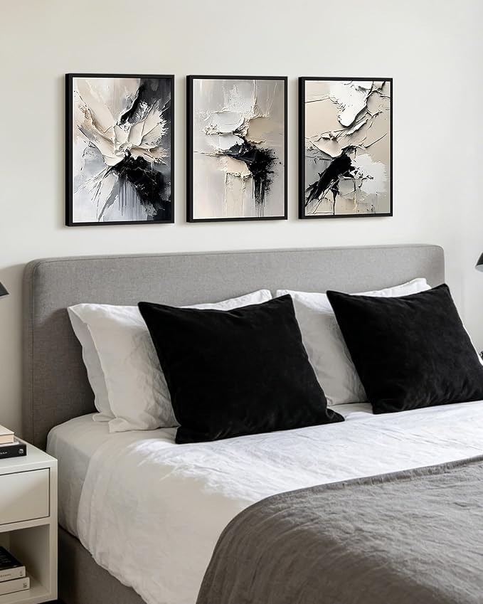 KUVIOKE Navy Blue Abstract Framed Wall Art Minimalist Graffiti Pastel Wall Decor Modern Neutral Color Block Illustration Painting Brush Stroke Art Home Decor 12x16in (Black Framed)