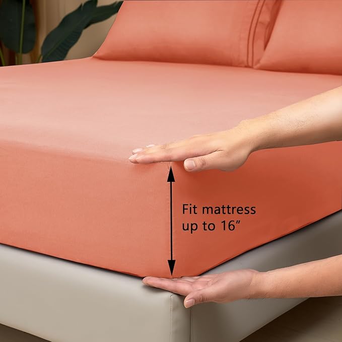 Mejoroom Twin Sheet Set - Hotel Collection Twin Sheets - Bedding Sheets & Pillowcases with Deep Pocket Fitted Sheet, Breathable, Wrinkle & Fade Resistant - 3 Piece(Coral)