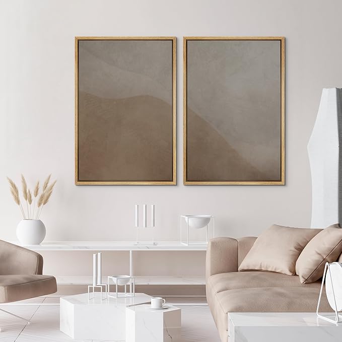 IDEA4WALL Framed Canvas Print Wall Art Set Neutral Earth Tone Abstract Beige and Taupe Color Block Illustrations Modern Art Decorative Calm/Zen for Living Room, Bedroom, Office - 16"x24"x2 Natural