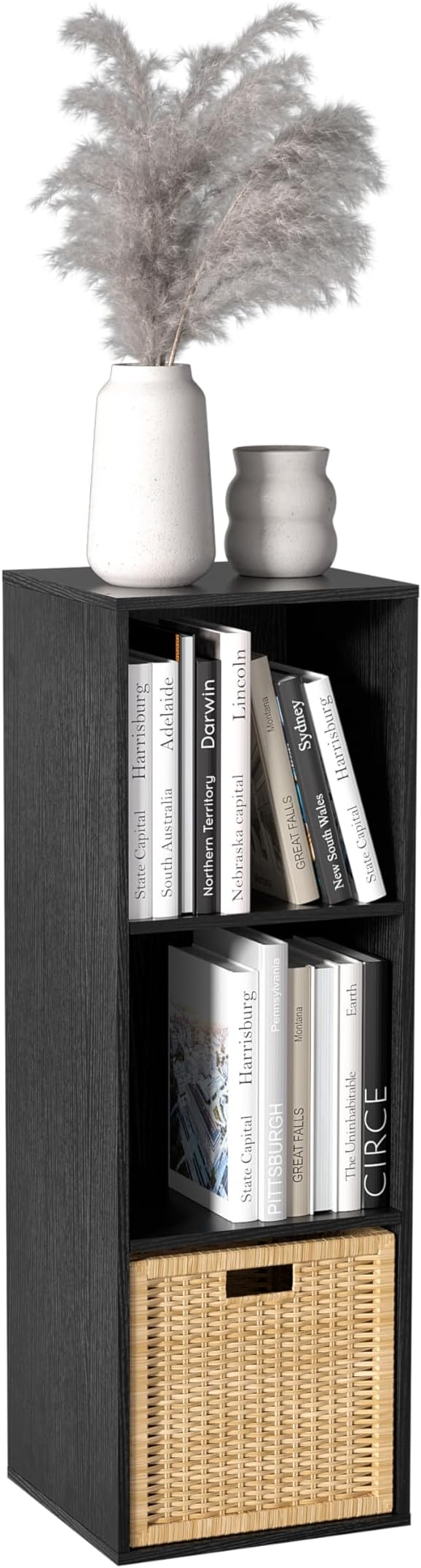 Wooden Cube Storage Organizer with Closed Back Panel,Black Cube Shelf Cubby Storage Organizer with Compartments for Living,Bookshelf,Storage Organizers (Black, 3 Cube-11in)