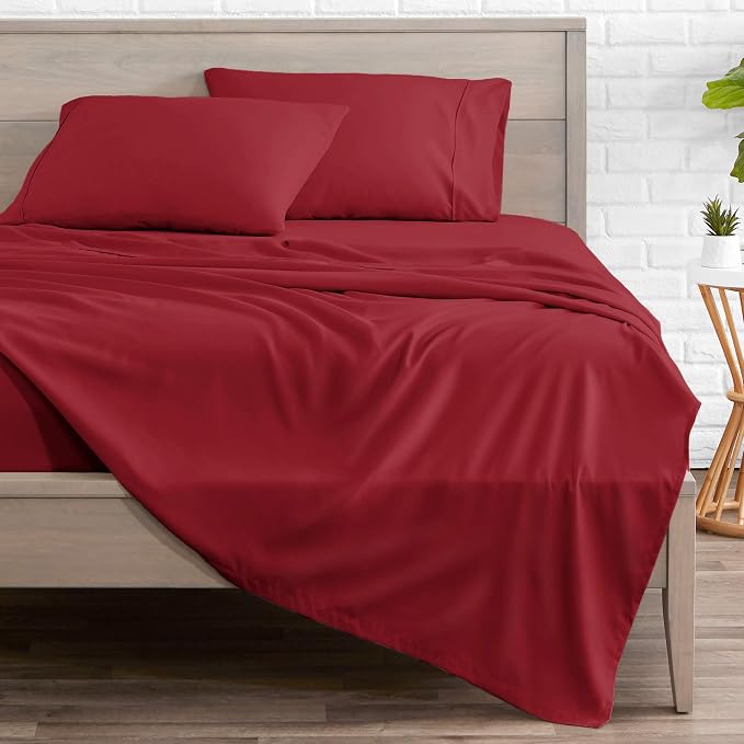 Bare Home Full XL Sheet Set - 1800 Ultra-Soft Microfiber Full Extra Long Bed Sheets - Double Brushed - Deep Pockets - Easy Fit - 4 Piece Set - Bedding Sheets & Pillowcases (Full XL, Red)