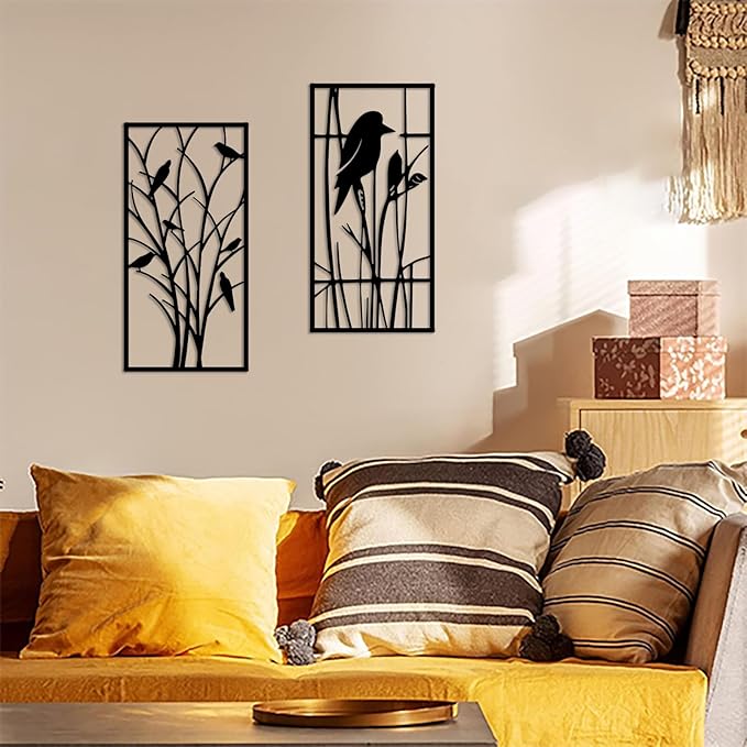 cape leadwort Metal Birds on Branches Wall Art Decor Sculptures, Metal Tree with Birds Wall Art, Wall Mounted Indoor/Outdoor Garden Decor, Gift for Bird Lovers
