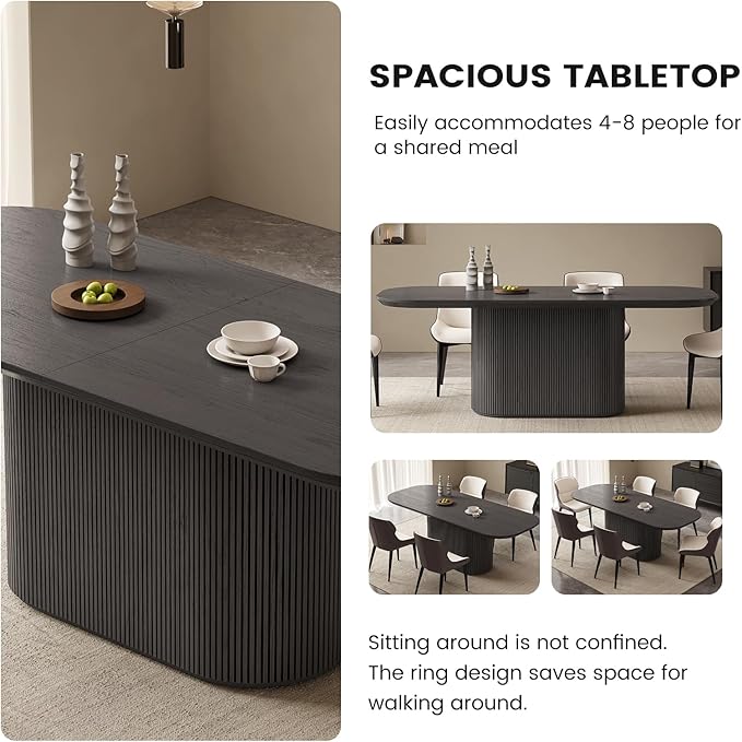 Guyii 86.61" Oval Dining Table, Modern Kitchen Table for 4-8 People, Indoor Rectangular Dining Room Table for Kitchen, Bar, Living Room, Home, Black, Table Only