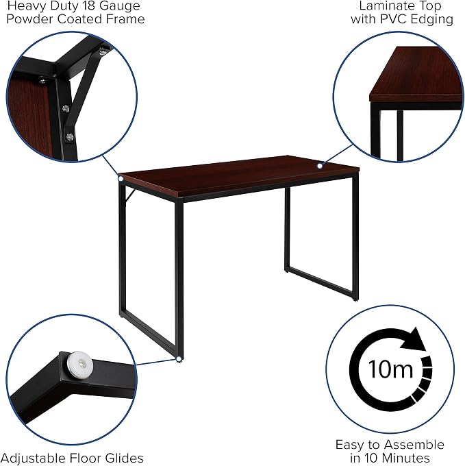 Flash Furniture Tiverton Industrial Modern Desk-Mahogany/Black Commercial Grade Computer Desk-47" Sturdy Home Office Desk-Writing Desk