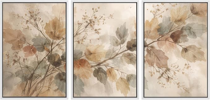 SIGNWIN Framed Canvas Print Wall Art Set Watercolor Botanical Leaves Illustrations Modern Art Decorative Chic Calm/Zen for Living Room, Bedroom, Office - 16"x24"x3 WHITE
