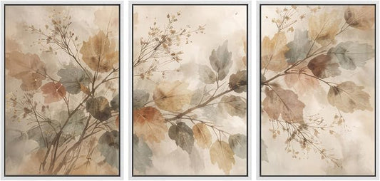 SIGNWIN Framed Canvas Print Wall Art Set Watercolor Botanical Leaves Illustrations Modern Art Decorative Chic Calm/Zen for Living Room, Bedroom, Office - 16"x24"x3 WHITE
